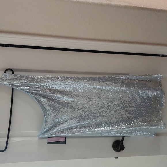 Wild Fable Light Blue Sequin One Shoulder Dress, Size Large - Picture 4 of 5